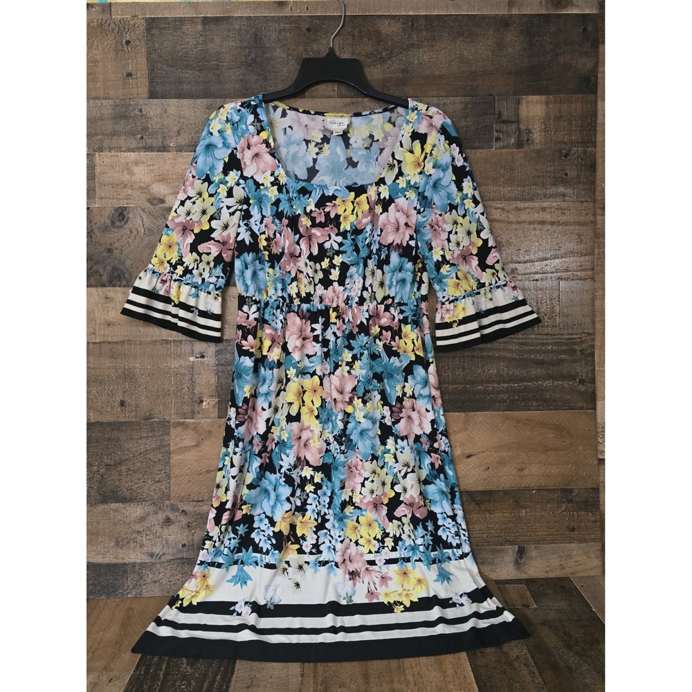 Garden Floral Striped Dress Knee Length Cottagecore Romance Summer Boho Size 4
